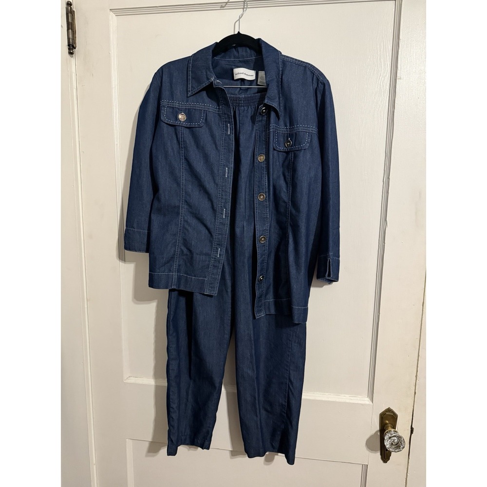 Alfred Dunner Blue Chambray Button Top Sz 10 Pants Sz 8 SET beach summer boho